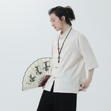 2024夏风男装冰丝唐装汉服短袖五分袖衬衫衬衣C229-Y1031-P70，男装衬衫，电商C229-1
