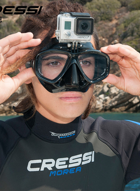 cressi自由潜面镜潜水面罩 action 浮潜游泳装备gopro潜水镜近视