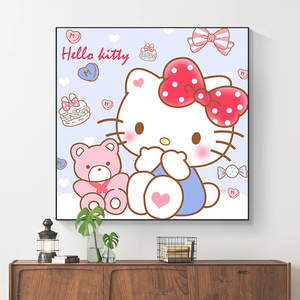 Hello Kitty数字油画diy凯蒂猫手工填色减压卡通动漫定制油彩画