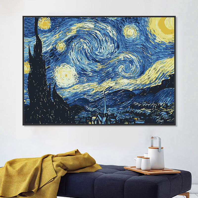 梵高星空丰收数字油画填色手绘