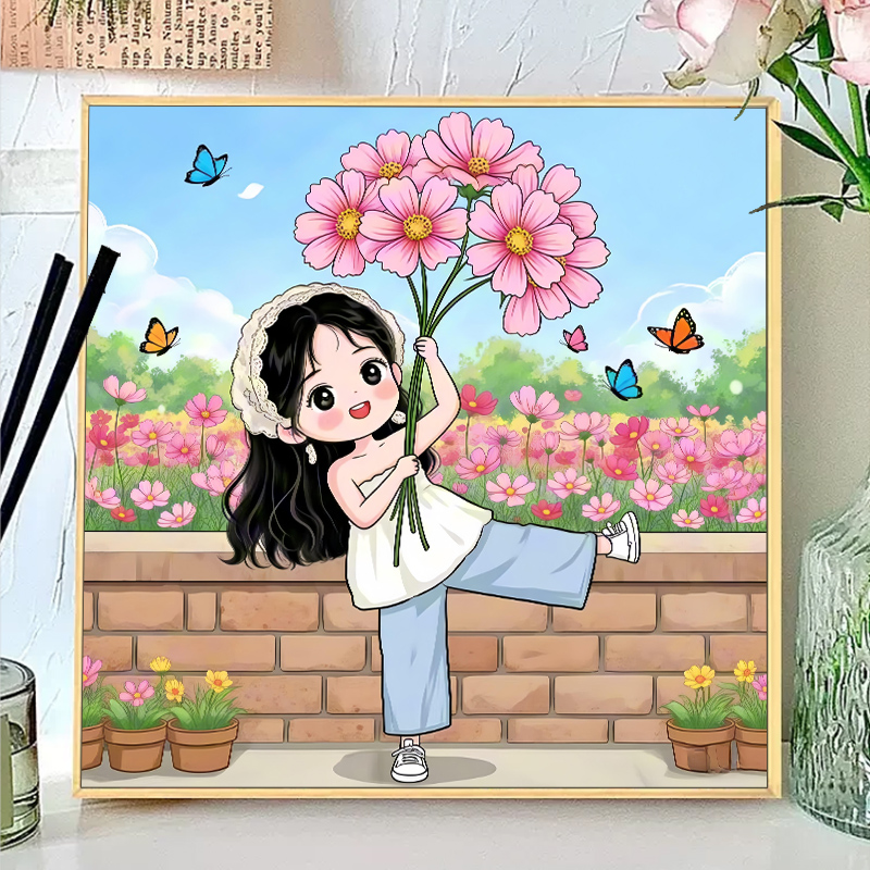 女孩卡通浪漫俏皮头像数字油画