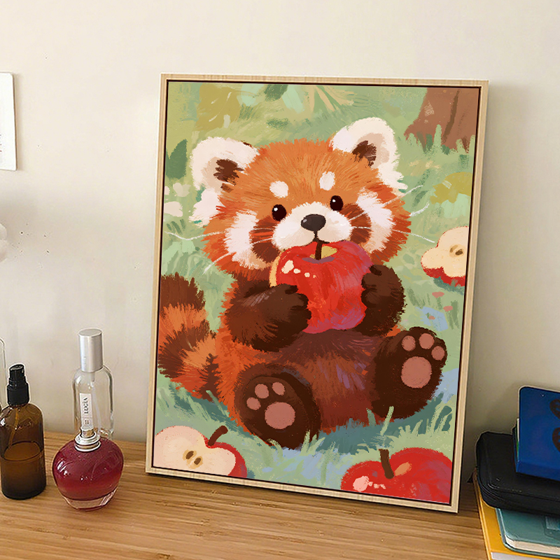 可爱萌系绒球小熊猫 卡通diy数字油画丙烯手绘填充礼物玄关装饰画图片