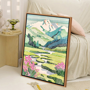 依山傍水田野治愈系diy数字油画风景丙烯手工填充家居风景装 饰画