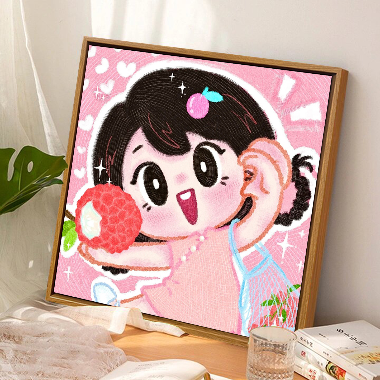 治愈系diy数字油画可爱女孩水果系列丙烯手绘填充卡通礼物装饰画图片