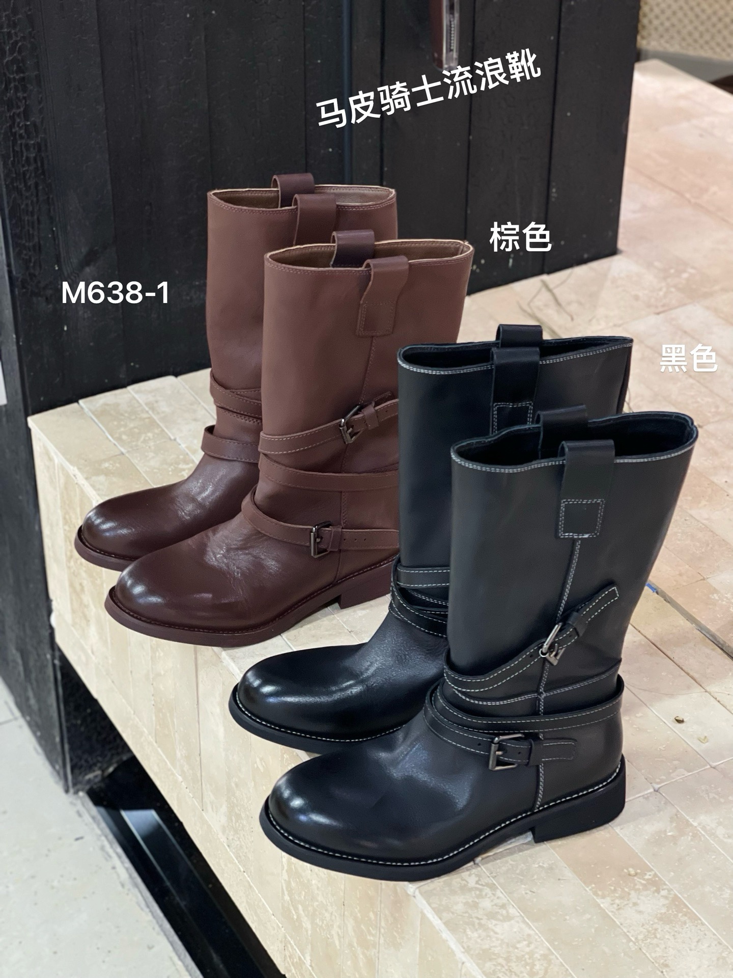 魔都世家~马皮复古皮带扣中筒马丁靴女2025新款时髦骑士流浪靴潮