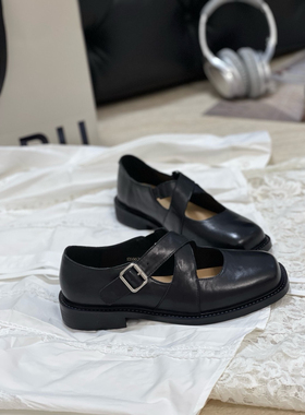 Modern Star植鞣牛皮交叉扣带玛丽珍鞋女25春复古芭蕾舞浅口单鞋