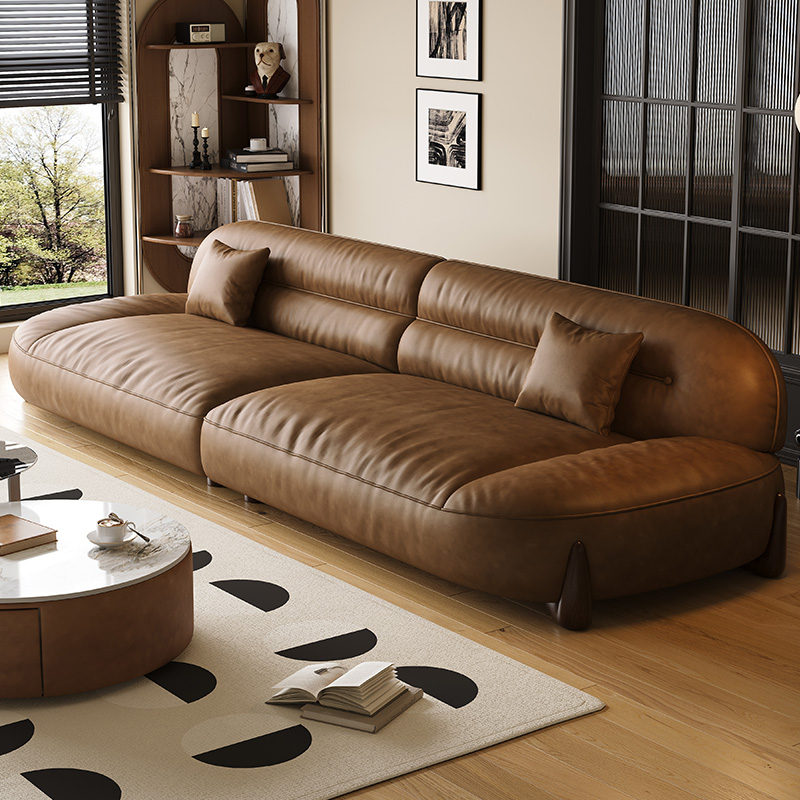 DDC意式极简真皮沙发法式复古风小户型客厅直排头层油蜡皮艺沙发