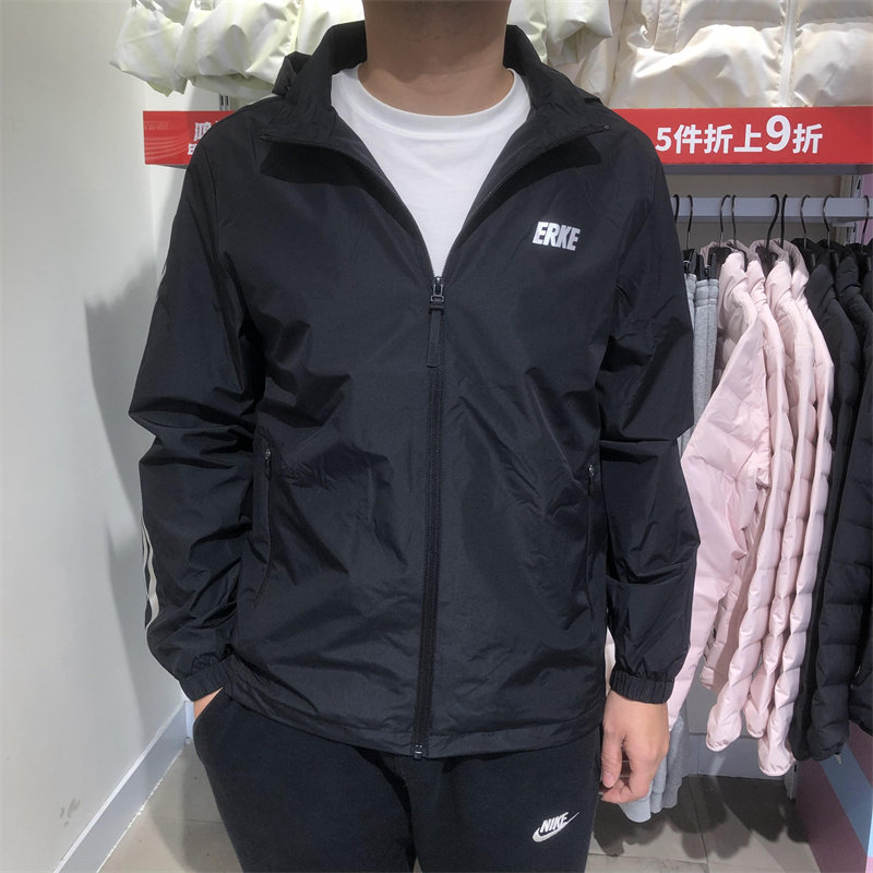 鸿星尔克男可拆卸帽风衣
