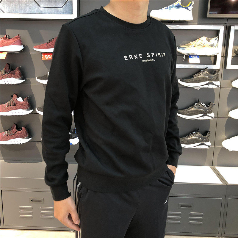 鸿星尔克男装秋季圆领套头卫衣2022新款加绒加厚冬季透气运动上衣