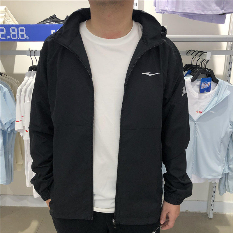鸿星尔克男装2024春季新款防风运动拼接外套带帽上衣11222180338