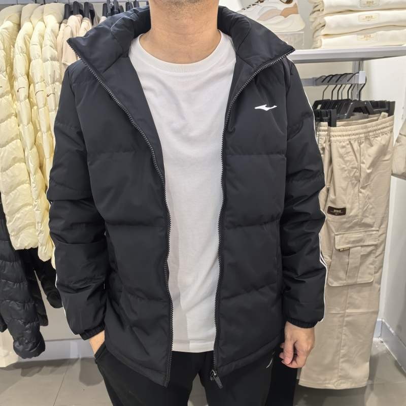 鸿星尔克男羽绒服2024新款可拆卸帽保暖条纹运动外套11224401033