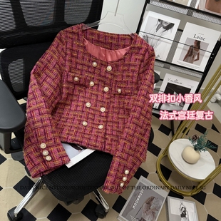 2025秋季新款宫廷风双排扣撞色休闲气质显瘦短款小香风外套女外搭