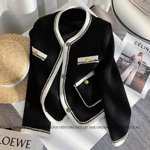 暗扣圆领显瘦短款 小香风拼色镶边长袖 小外套女设计感外搭 法式 新款