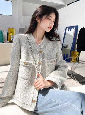 2026春秋新款小香风洋气毛毛边遮肉显瘦显白长袖短款小外套女外搭