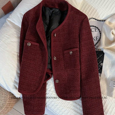 秋冬新款小香风名媛洋气百搭长袖短款显瘦加棉加厚小外套女士外搭