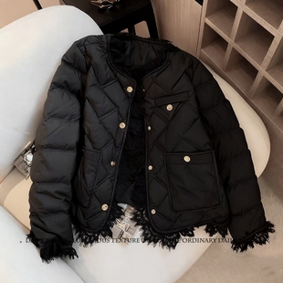 秋冬新款小香风蕾丝边休闲气质长袖百搭显瘦小棉服外套女棉袄上衣