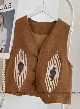 新款洋气中古风高级感刺绣短款修身显瘦小马甲外套女马夹坎肩背心