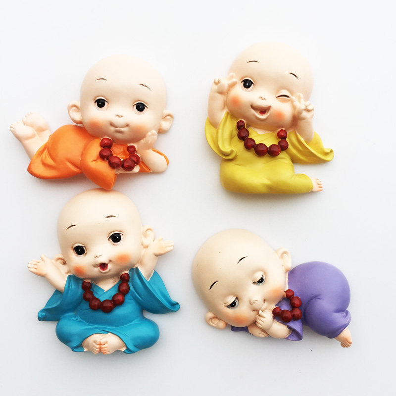 治愈系泰国缅甸创意旅游纪念装饰工艺品立体可爱小沙弥磁性冰箱贴