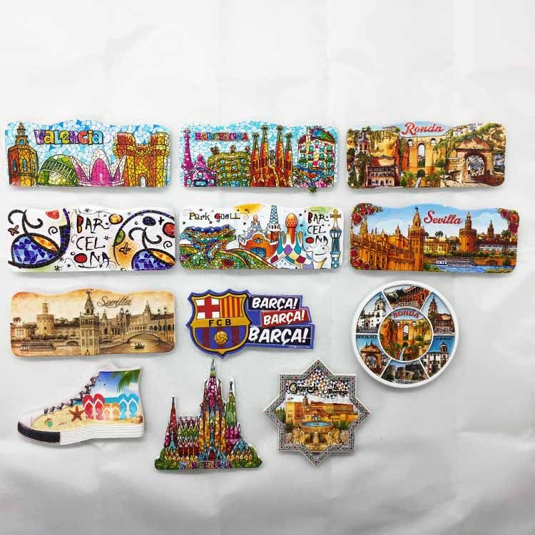 西班牙各地地标q版旅游纪念品磁力贴冰箱贴 创意装饰收藏伴手礼