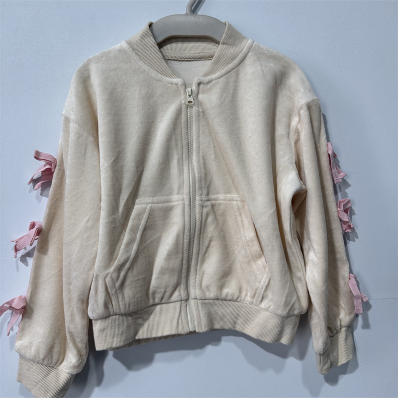 库庄出品 外贸LIME 女童春季金丝绒套装 米色长拉链外套 中小童