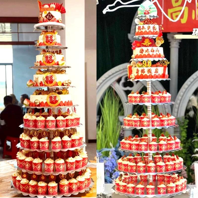 大红色纸杯蛋糕纸托耐高温烤箱专用订婚礼甜品台福寿字蛋糕架纸杯