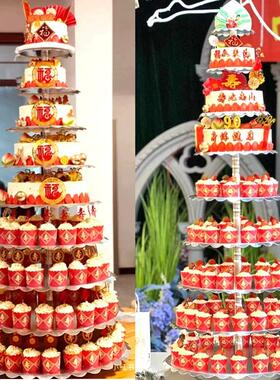 大红色纸杯蛋糕纸托耐高温烤箱专用订婚礼甜品台福寿字蛋糕架纸杯