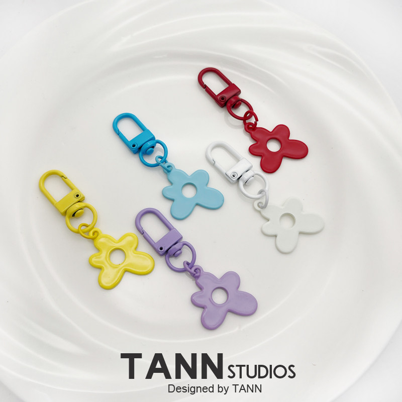 原创清新花朵不规则花钥匙扣糖果色小花朵钥匙圈创意挂件包包挂饰