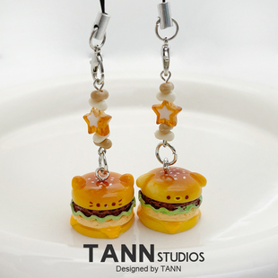 创意汉堡小挂件猫咪小狗卡通立体食玩吊坠手机挂绳学生钥匙扣饰品