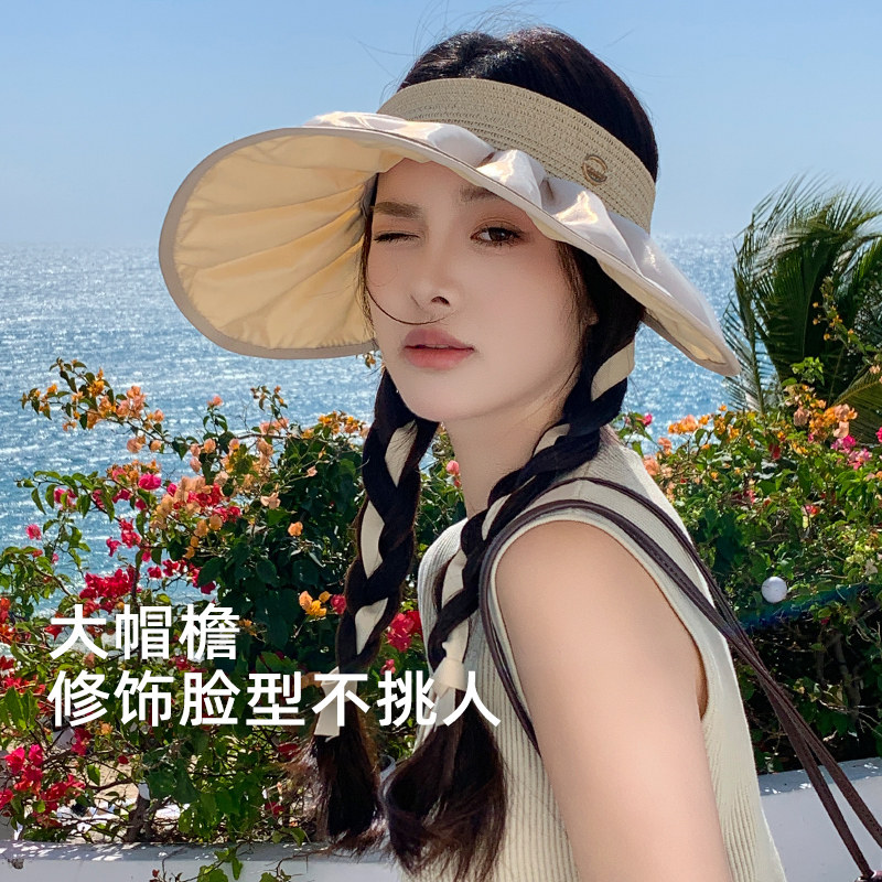 遮阳帽子女夏季大帽檐遮全脸空顶帽防紫外线沙滩帽子骑行太阳帽J