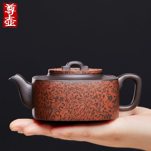 尊壶宜兴纯手工绞泥四方紫砂茶壶