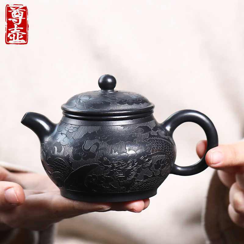 宜兴纯全手工黑泥紫砂壶潘壶小品泡茶壶单人家用陶瓷功夫茶具套装