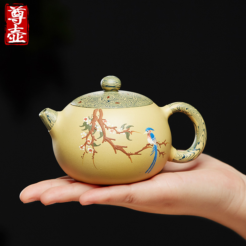 宜兴绞泥美人西施紫砂壶纯全手工报春泡茶壶名家正宗泥绘功夫茶具