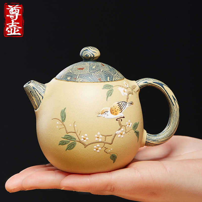 尊壶宜兴原矿绞泥报春龙蛋紫砂壶