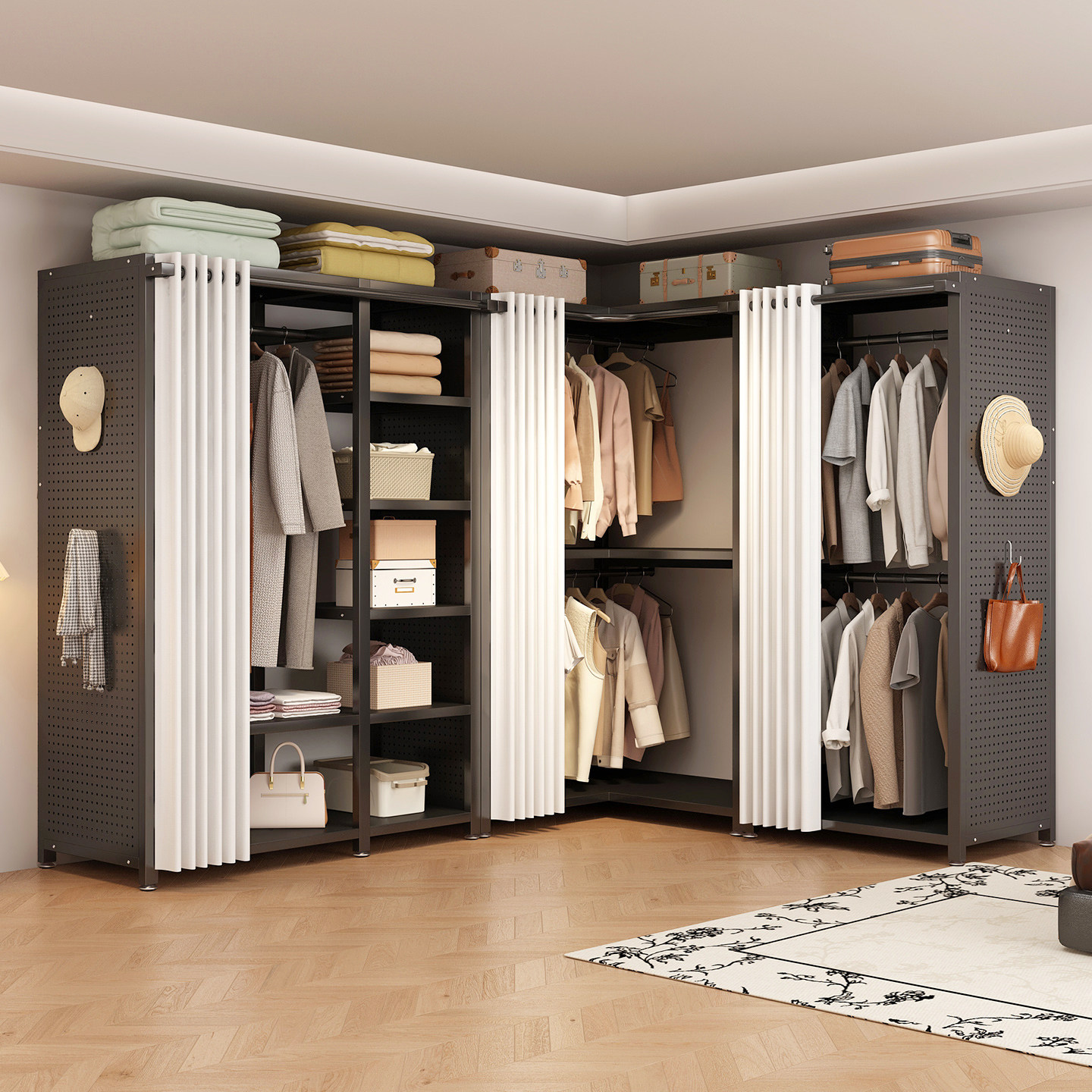 全金属独立衣柜家用卧室转角衣帽架开放式组合落地式衣帽间挂衣架