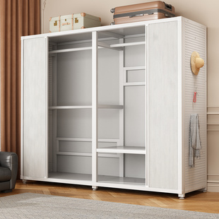 轻奢推拉门衣柜现代小户型洞洞板大容量收纳储物柜卧室金属衣帽架