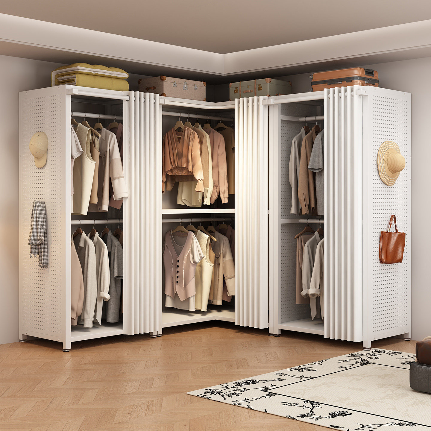 金属洞洞板衣柜家用卧室步入式挂衣架小户型收纳柜靠墙转角衣帽架