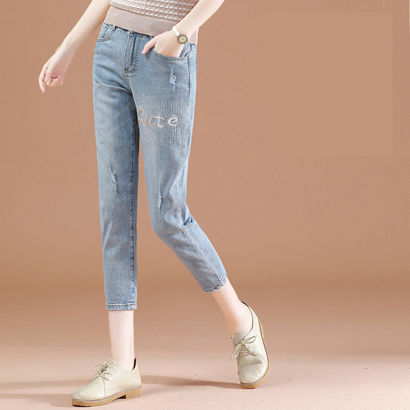 阿瑪施2020夏季新款七分牛仔裤女直筒小脚修身七分裤高腰显瘦裤子