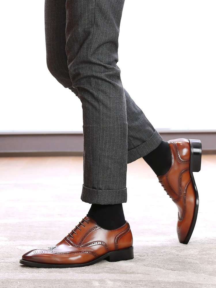 [THE SAME STYLE IN THE MALL] DESAY BROGUE MENS SHOES INCREASE IN HEIGHT BUSINESS DRESS LEATHER SHOES MENS CARVED GROOM WEDDING SHOES