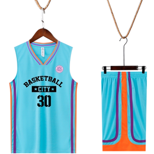 天蓝色篮球服套装男定制队服训练背心班级儿童比赛服球衣个性印字