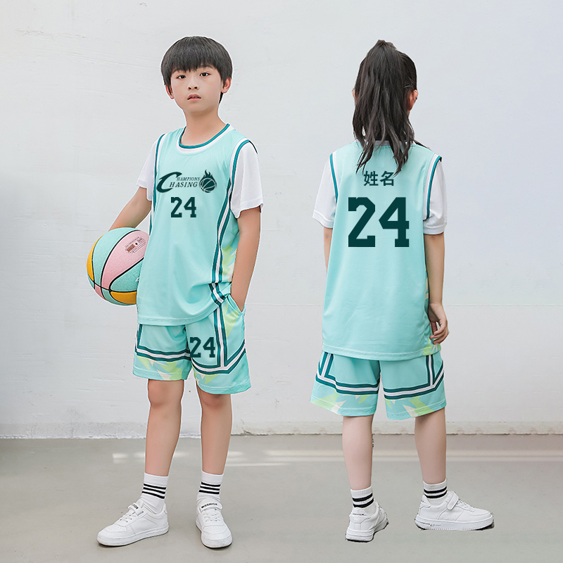 儿童假两件篮球服男生女孩比赛服