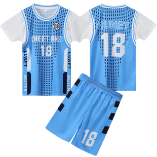 儿童篮球服假两件套装男童夏季女大童中童训练服女孩18号蓝色球衣