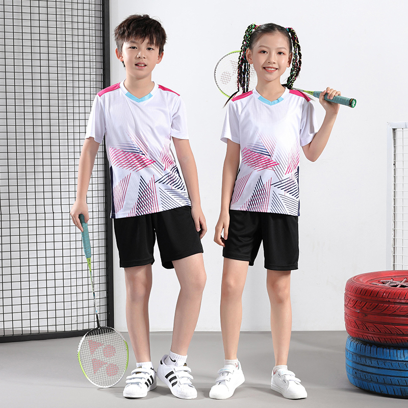 儿童羽毛球服套装女童乒乓球训练服青少年男童夏季白色网球运动服