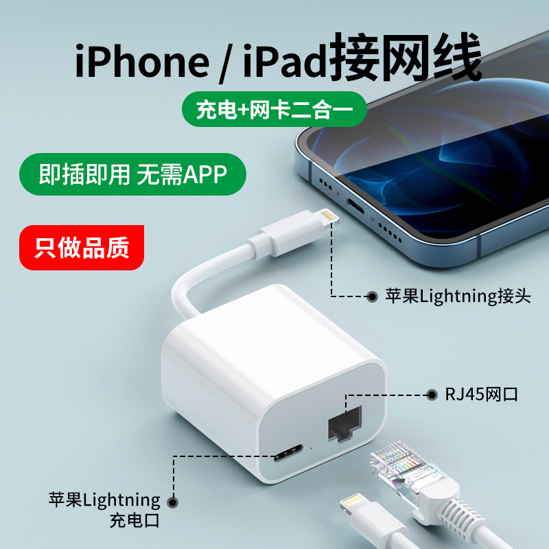 适用苹果手机16直播网线转接口iphone15/14/12以太网连接器ipad平板网卡直连网络13边充边用8P