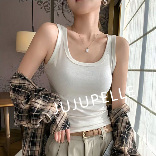 莱赛尔~亲肤凉感吊带背心2026夏季宽松圆领无袖打底女宽肩带内搭