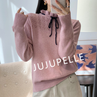 蜜熊绒绵羊毛！蝴蝶结木耳边钩花2025秋冬软糯毛衣针织衫女款上衣