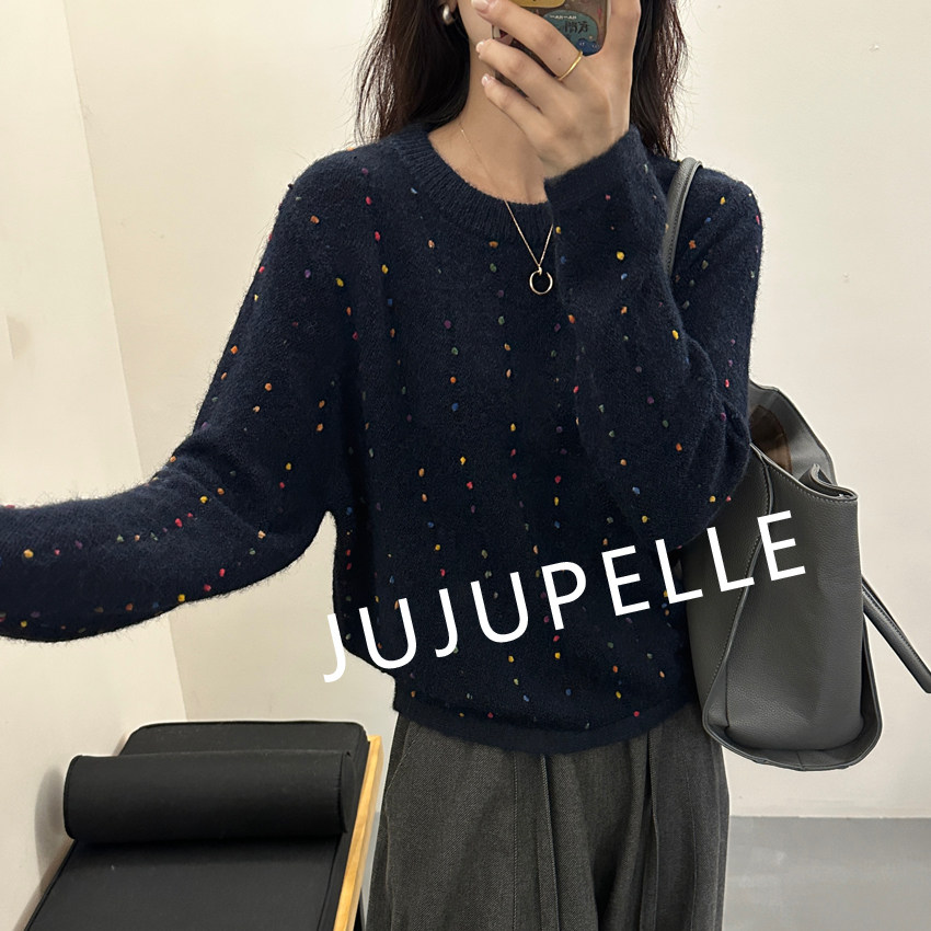 彩色点点韩版2025年秋季新款时尚百搭宽松针织衫套头毛衣上衣女款