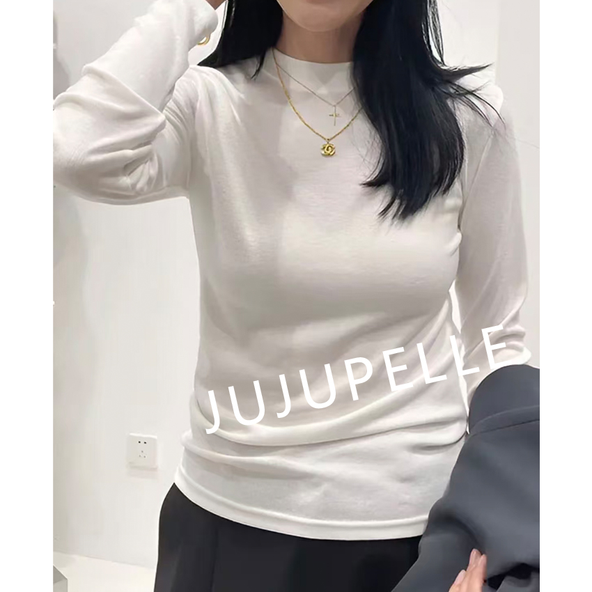 2025秋冬款半高领洋气纯色时尚内搭上衣女打底衫长袖宽松显瘦气质