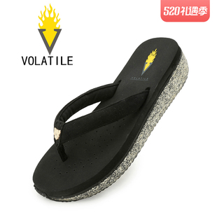 欧美内外穿防滑舒适沙滩坡跟厚底人字拖女凉鞋 VOLATILE2018夏新品