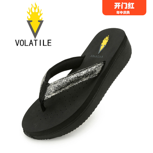 VOLATILE2018夏新品 舒适防滑坡跟松糕厚底沙滩人字拖女凉拖鞋 时尚