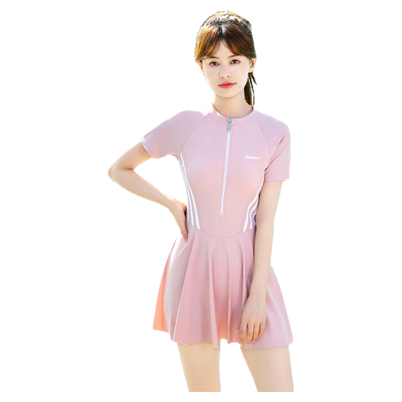 连体保守女款裙式温泉度假游泳衣